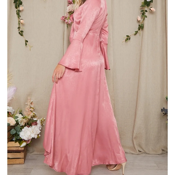 Stacy Solomon Pink Recycled Tie Front Dipped Hem Maxi Dress BNWT - Picture 13 of 13